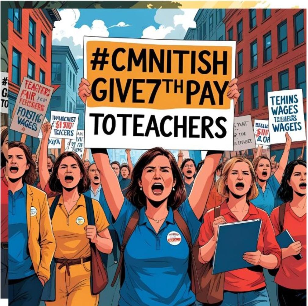 #CMNitishGive7thPayToTeachers 
शिक्षक समाज के शिल्पकार होते हैं — वे न केवल ज्ञान देते हैं, बल्कि चरित्र, संस्कार और देश का भविष्य गढ़ते हैं,ऐसे कार्य के लिए शिक्षकों को केवल सम्मान ही नहीं, बल्कि उन्हें उचित वेतन और सामाजिक सुरक्षा भी मिलनी चाहिए,ताकि वे गरिमापूर्ण जीवन जी सके।।