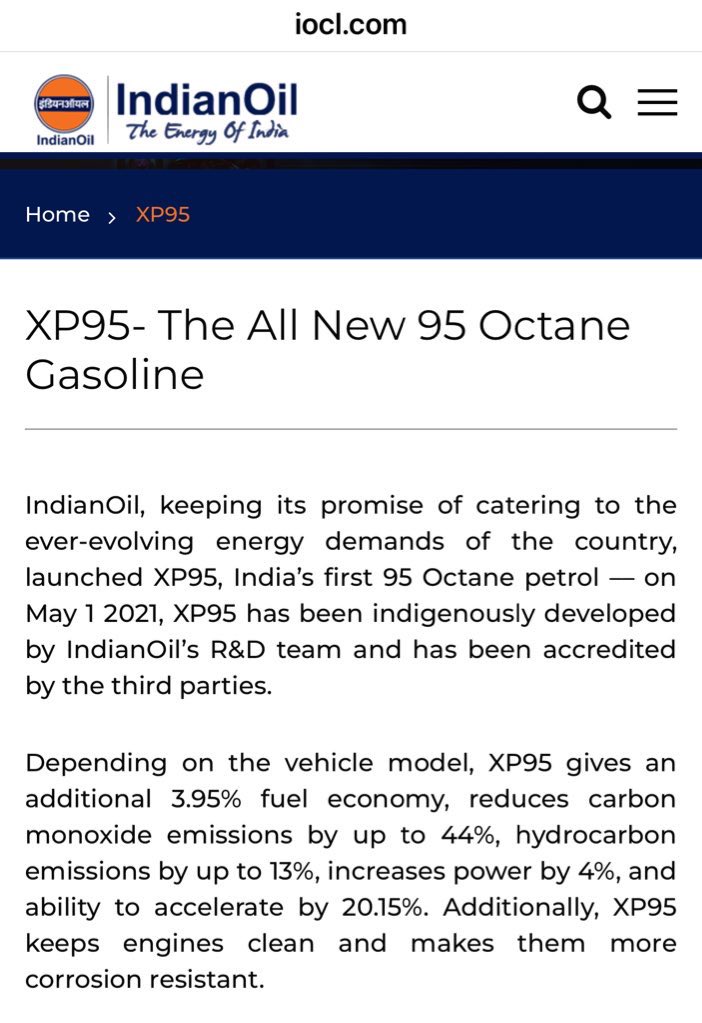 HemantSirohi1's tweet image. Breaking: “Premium” #XP95 isn’t a futuristic fuel — it’s regular petrol with 20% #Ethanol + additives, confirms @rtiindia reply from @IndianOilcl. Marketed as cutting carbon &amp;amp; boosting engines, but they forgot to mention which cars it’s actually for. @ascionline, science-backed