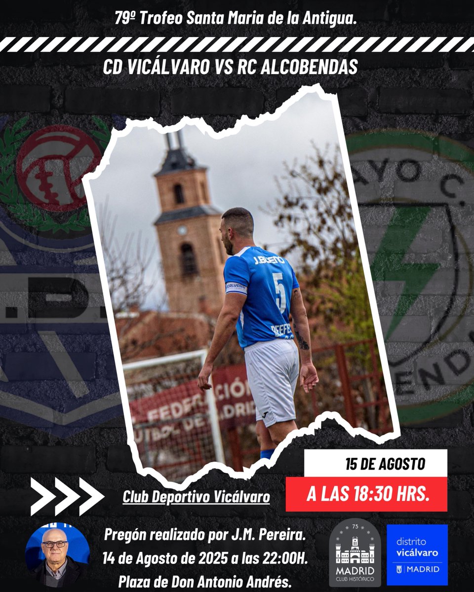 79º Torneo Virgen de la Antigua.

El próximo día 14, nuestro presidente J.M. Pereira tendrá el honor de dar el pregón en la Plaza Don Antonio Andrés a las 22:00h.

El 15 de Agosto disputaremos el Trofeo Virgen de la Antigua contra el <a href="/RayoAlcobendas/">RC Alcobendas</a> a las 18:30h.

#ADNVicálvaro💙
