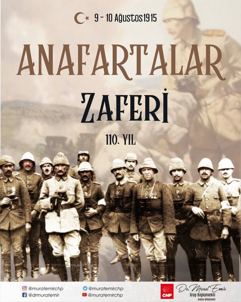 Anafartalar Zaferi’nin yıl dönümünde, bu toprakları ebedi vatan yapan Anafartalar Kahramanı Gazi Mustafa Kemal Atatürk’ü ve canlarıyla destan yazan şehit ile gazilerimizi saygıyla ve minnetle anıyorum.

#AnafartalarZaferi