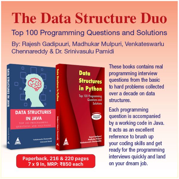 shroffpub's tweet image. Bestselling DSA books Available!
**Order now **
h1.nu/Shroffpublishe…
Top 100 interview questions and Solutions in Java and Python @chennavenkatesh
#datastructure #dsa #algotithms #shroffpublishers #python #Java