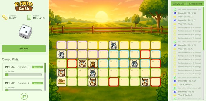In PLOWED: Earth, every roll moves you around a single shared board. Buy shares in plots, collect rent, and outmanoeuvre other players 🚜