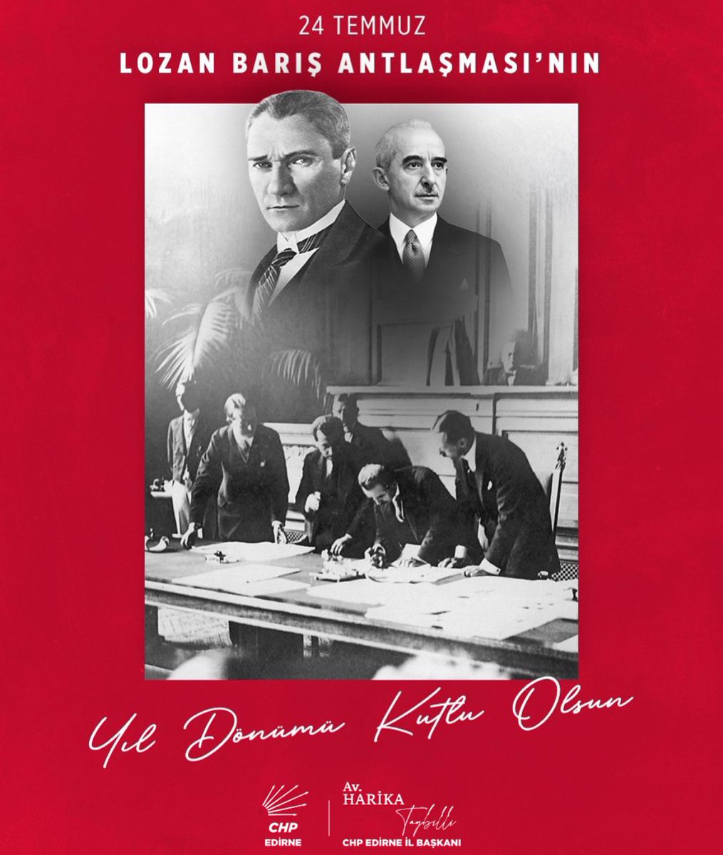 Cumhuriyetimizin tapu senedi Lozan Barış Antlaşması’nın 102. yıl dönümünde; Cumhuriyetimizin kurucusu Gazi Mustafa Kemal Atatürk’ü, İsmet İnönü’yü ve tüm Milli Mücadele kahramanlarımızı sevgi, saygı ve minnetle anıyoruz.