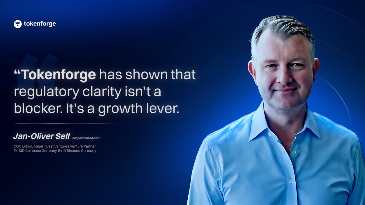 tokenforge (@tokenforge) on Twitter photo We’re proud to highlight Jan Sell, independent advisor to <a href="/tokenforge/">tokenforge</a>.
With leadership experience at <a href="/coinbase/">Coinbase 🛡️</a> Germany, @Binance Germany, and now <a href="/lukso_io/">LUKSO</a>, Jan brings first-hand expertise in turning regulatory clarity into a powerful growth driver for digital assets.
#tkfg We’re proud to highlight Jan Sell, independent advisor to <a href="/tokenforge/">tokenforge</a>.
With leadership experience at <a href="/coinbase/">Coinbase 🛡️</a> Germany, @Binance Germany, and now <a href="/lukso_io/">LUKSO</a>, Jan brings first-hand expertise in turning regulatory clarity into a powerful growth driver for digital assets.
#tkfg