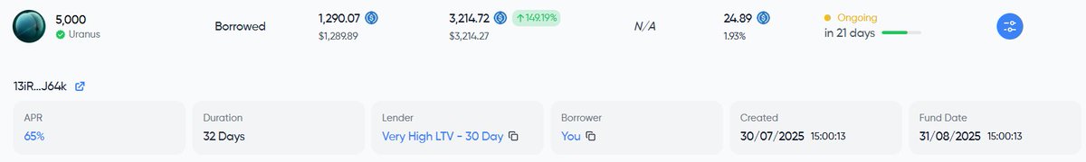 How to print free money, thanks to DeFi

Let’s break down this strategy

➡️Initial amount: 5,000 $URANUS
➡️Strategy: Use <a href="/RainFi_/">Rain.fi 💧</a>  loans (no liquidation) + DLMM <a href="/MeteoraAG/">Meteora</a> to earn fees on borrowed funds.

💡Concept: Sell 0 tokens, and generate free money or increase holdings