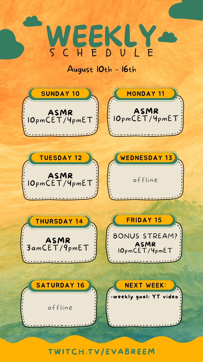 This weeks streaming schedule💕 twitch.tv/evabreem