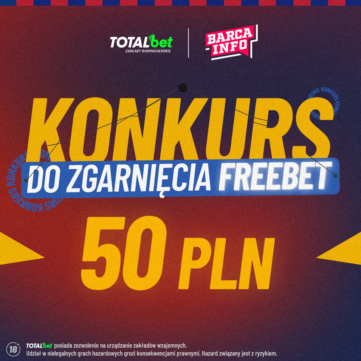 _BarcaInfo's tweet photo. ⚽ KONKURS ⚽ 

🎯 Osoba, która jako pierwsza poda dokładny wynik oraz strzelca bramki w meczu FC Barcelony z Como 1907 wygra freebet 50 zł w @TOTALbetPL 🟢

👉 Co należy zrobić by wygrać? 

💚 Polub ten post i zrób RT 🔄
✅ Obserwuj @TOTALbetPL i @_BarcaInfo 
🕘 Na Wasze typy czekamy do 21:00 

#reklama 🔞