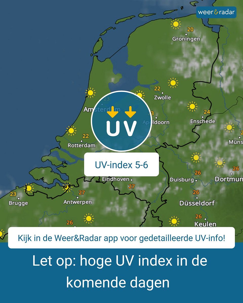 weerenradar_nl's tweet image. Veel mensen zullen blij zijn met de terugkeer van stabiel en zonnig ☀️ zomerweer, maar met een UV-index van 5-6 is het wel belangrijk om je goed in te smeren als je langer in de zon staat.
ℹ️ 7 tips om je te beschermen: app.weerenradar.nl/U13Q/gvf8dhpz 

#uv #uvindex #zonkracht #zonnig