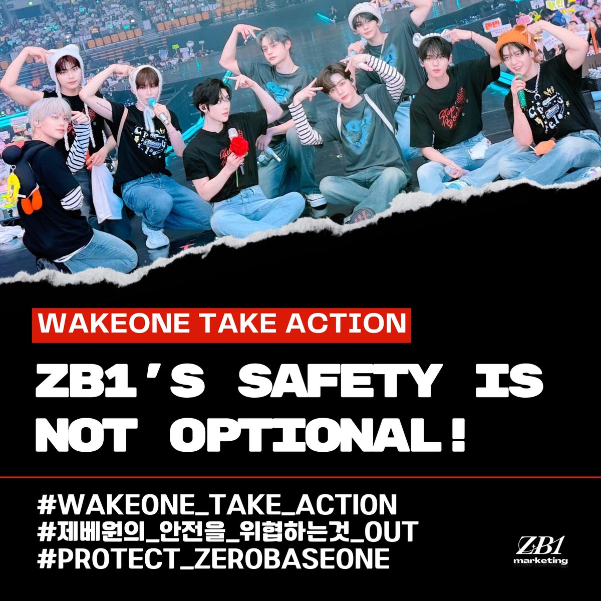 [📢 CAMPAIGN AGAINST WAKEONE] 

Today, we raise our voices again to call out WAKEONE for failing to protect ZB1’s privacy from relentless stalkers and scrappers since debut. 

Putting dangerous people on a blacklist and providing enough bodyguards for all nine ZEROBASEONE