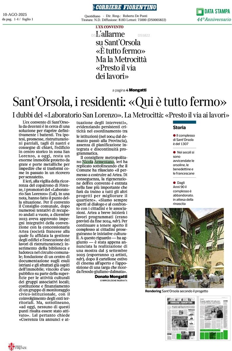 #LaboratorioSanLorenzo 
via <a href="/corrierefirenze/">Corriere Fiorentino</a> 
'Sant'Orsola, i residenti: "Qui è tutto fermo". I dubbi del "Laboratorio San Lorenzo". La Metrocittà "Presto il via ai lavori"'.