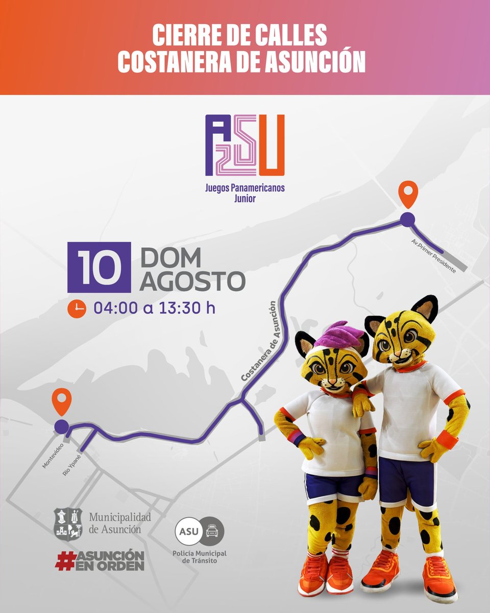 Atención, 
Les recordamos el cierre de la Costanera previsto por la competencia internacional Juegos Panamericanos Junior. #ASU2025