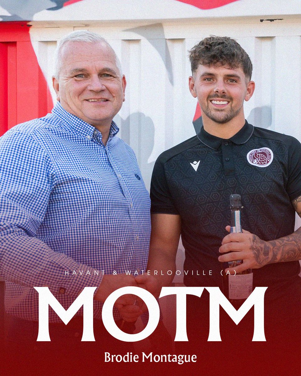 𝗠𝗮𝗻 𝗼𝗳 𝘁𝗵𝗲 𝗠𝗮𝘁𝗰𝗵 🍾

Congratulations to Brodie Montague who was awarded the first MOTM award for the 2025-26 season for an outstanding defensive performance at Havant.

Brodie pictured with Director Mark Kitchener after the match 📸 

#UpThePeacocks 🦚