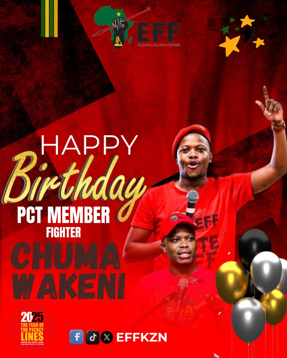♦️Birthday Alert♦️

The EFF in KwaZulu-Natal wishes our PCT Member Fighter Chuma Wakeni, a Revolutionary Happy Birthday !

We wish him a long life, good health, and economic freedom in his lifetime.
