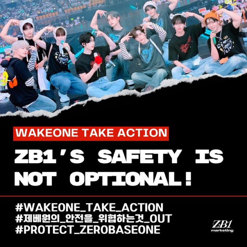 [📢] 

We call on WakeOne to take action to prevent these incidents from continuing. It’s their responsibility to protect the privacy &amp; safety of their artists. Drop the tags.

ZB1'S SAFETY IS NOT OPTIONAL 
#WAKEONE_TAKE_ACTION
#제베원의_안전을_위협하는것_OUT
#PROTECT_ZEROBASEONE