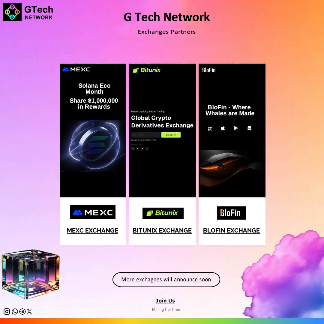 Exciting News! 
🚀 GTECH NETWORK is expanding its reach! 🤝 We've partnered with  exchanges:
- MEXC
- BITUNIX
- BlOFIN

And more CEX partnerships are coming soon! 📈 Start mining GTC today and earn it for free! ⛏️💸 Stay tuned for more updates!

#gtc #Gtechnetwork #Crypto