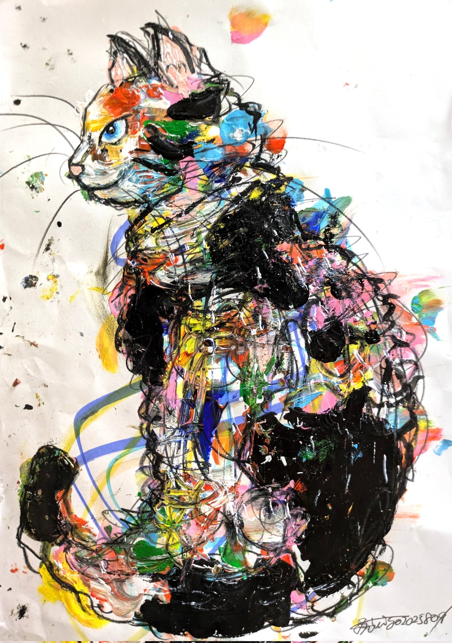 額付き銅版画応用絵画　title「未來ニャンコ」 額付き銅版画応用絵画 title「いただきニャンコ」｜ハンドメイド