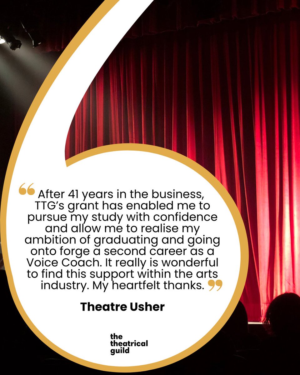 Here's why our help matters - a quote from a Theatre Usher who could start a second career as a voice coach due to TTG's help.

If you need support, please visit our website: ttg.org.uk

#Theatre #TTGCharity #Backstage