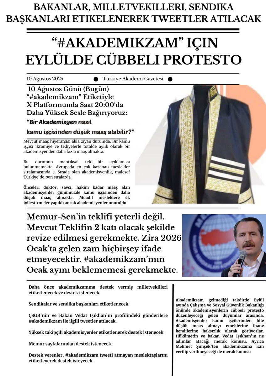 ✅Teklif edilen #akademikzam 2 katı olarak revize edilmeli. <a href="/_aliyalcin_/">Ali YALÇIN</a> 
❌Akademisyenin dayanacak gücü kalmadı
⛔️İşçiler alay eder oldu
⛔️Zam Ocak’ta değil derhal yapılmalı
‼️Tweet atarken bakan ve vekiller etiketlenmeli

📚Bu eziyete bir son verin <a href="/isikhanvedat/">Prof. Dr. Vedat Işıkhan</a> <a href="/memetsimsek/">Mehmet Simsek</a>