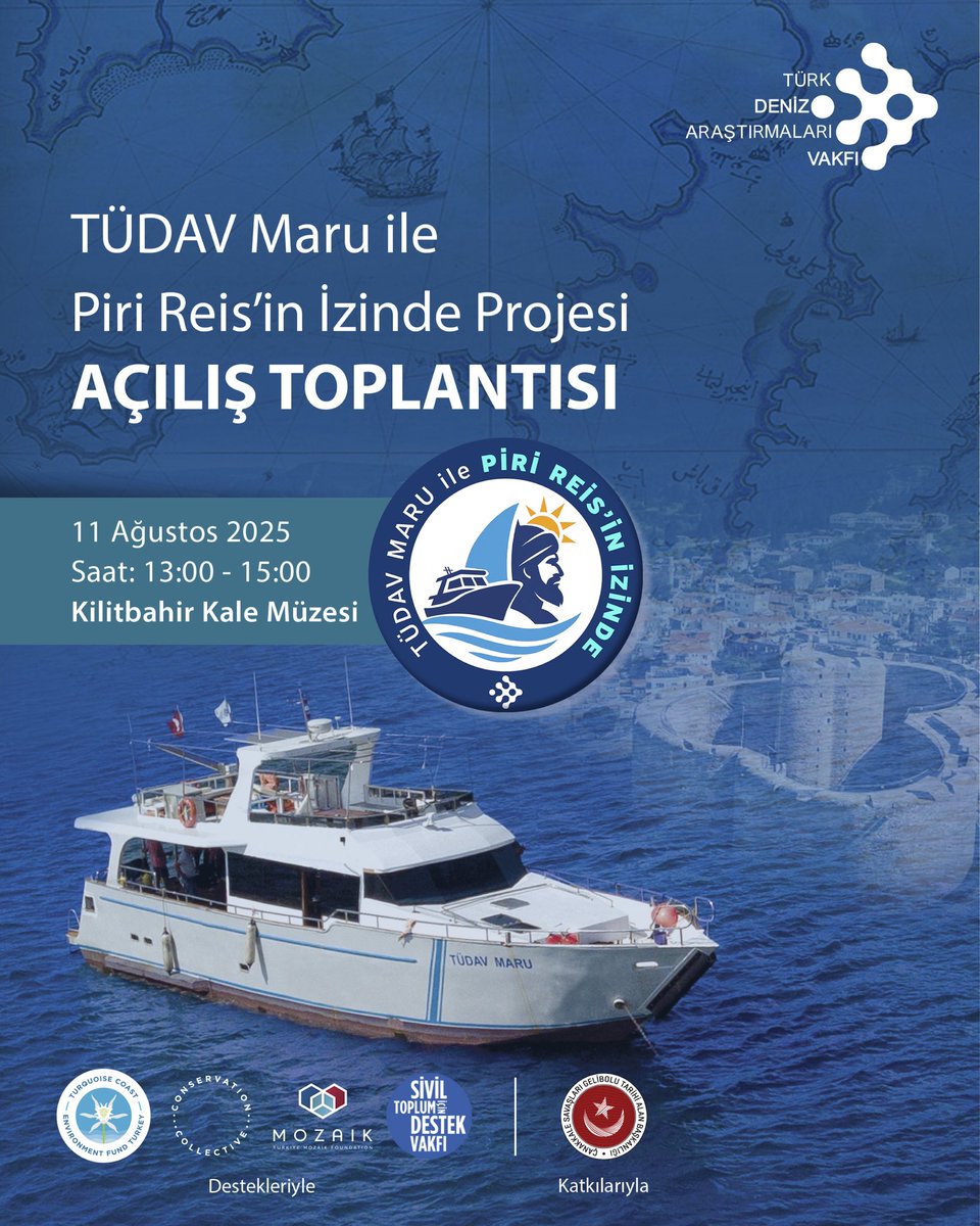 TudavTudav's tweet image. 📍 TÜDAV MARU ile Piri Reis’in İzinde Projesi Başlıyor!
🚢 Dünyaca ünlü denizci ve kartograf Piri Reis’in doğduğu yer olan Çanakkale, “TÜDAV MARU ile Piri Reis’in İzinde” projesinin ilk durağı!
🔔 Açılış toplantımızı, Çanakkale Savaşları Gelibolu Tarihi Alan Başkanlığı…