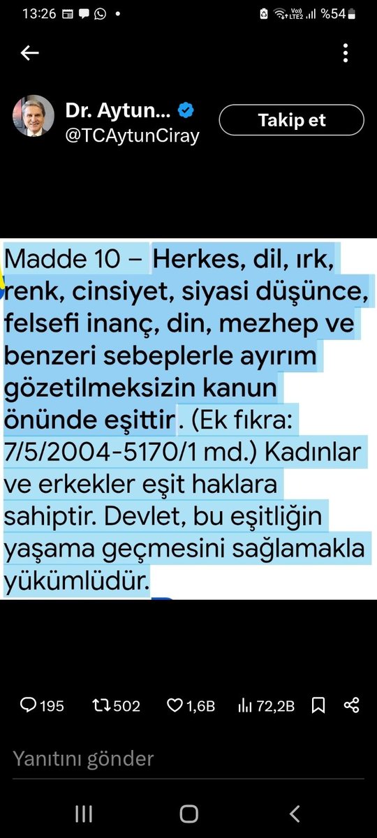 Lale Gürman (@lagur151) on Twitter photo <a href="/cenkozatici/">Dr. Cenk Özatıcı</a> <a href="/rugk_gonulktl/">RUGK</a> Sn <a href="/cenkozatici/">Dr. Cenk Özatıcı</a>
apo'nun komisyondakilere eşit yurttaşlığı kabul ediyor musunuz diye soracağım lafına gönderi yapıyorsunuz. Niçin demiyorsunuz ki "Eşit yurttaşlık zaten yasamızda var..Madde 10"? <a href="/cenkozatici/">Dr. Cenk Özatıcı</a> <a href="/rugk_gonulktl/">RUGK</a> Sn <a href="/cenkozatici/">Dr. Cenk Özatıcı</a>
apo'nun komisyondakilere eşit yurttaşlığı kabul ediyor musunuz diye soracağım lafına gönderi yapıyorsunuz. Niçin demiyorsunuz ki "Eşit yurttaşlık zaten yasamızda var..Madde 10"?