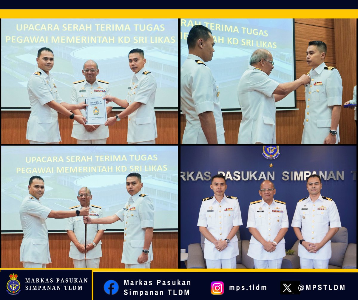 8 Ogos - Majlis Serah Terima Tugas Pegawai Memerintah KD SRI LIKAS di antara Lt Kdr Mohd Syahiruddin bin Hamsin TLDM dan Lt Kdr Ryndal Adrian anak Andreas TLDM telah dilaksanakan di Auditorium MPS TLDM, disaksikan oleh YBhg Laksma Azhar bin Adam hari ini.

instagram.com/p/DNF4KS2JN1I/…