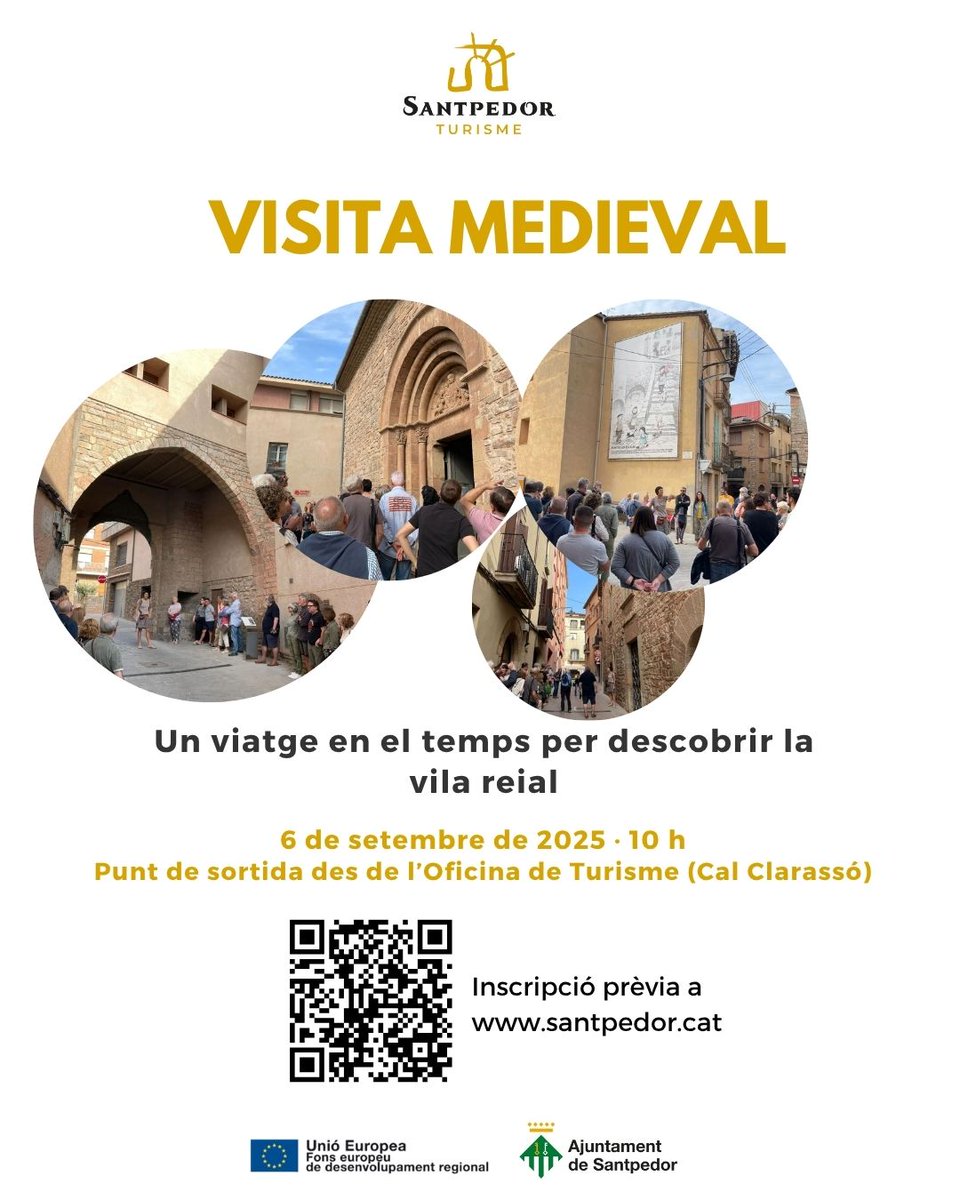 🔊Visita Medieval de setembre!

🗓️Dissabte, 6 de setembre de 2025 
🧢Es recomana portar calçat còmode, protecció pel sol i aigua per hidratar-se durant la visita.

✍️Inscripcions: santpedor.cat/visita-guiada-…