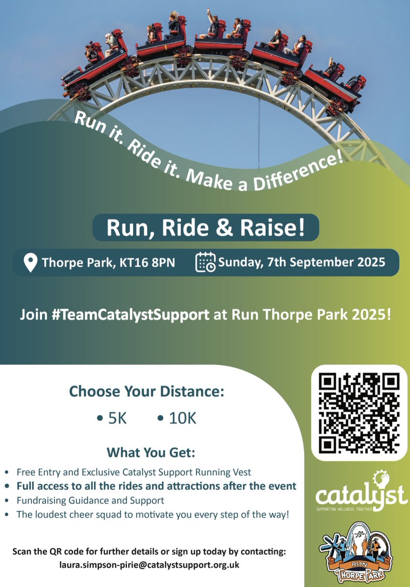 Join us on Sunday 7th September at the iconic Thorpe Park for a unique day of fun, fundraising and fitness 🎢

Find out more and sign up here! 👇
justgiving.com/campaign/runth…

#Fundraising #ThorpePark