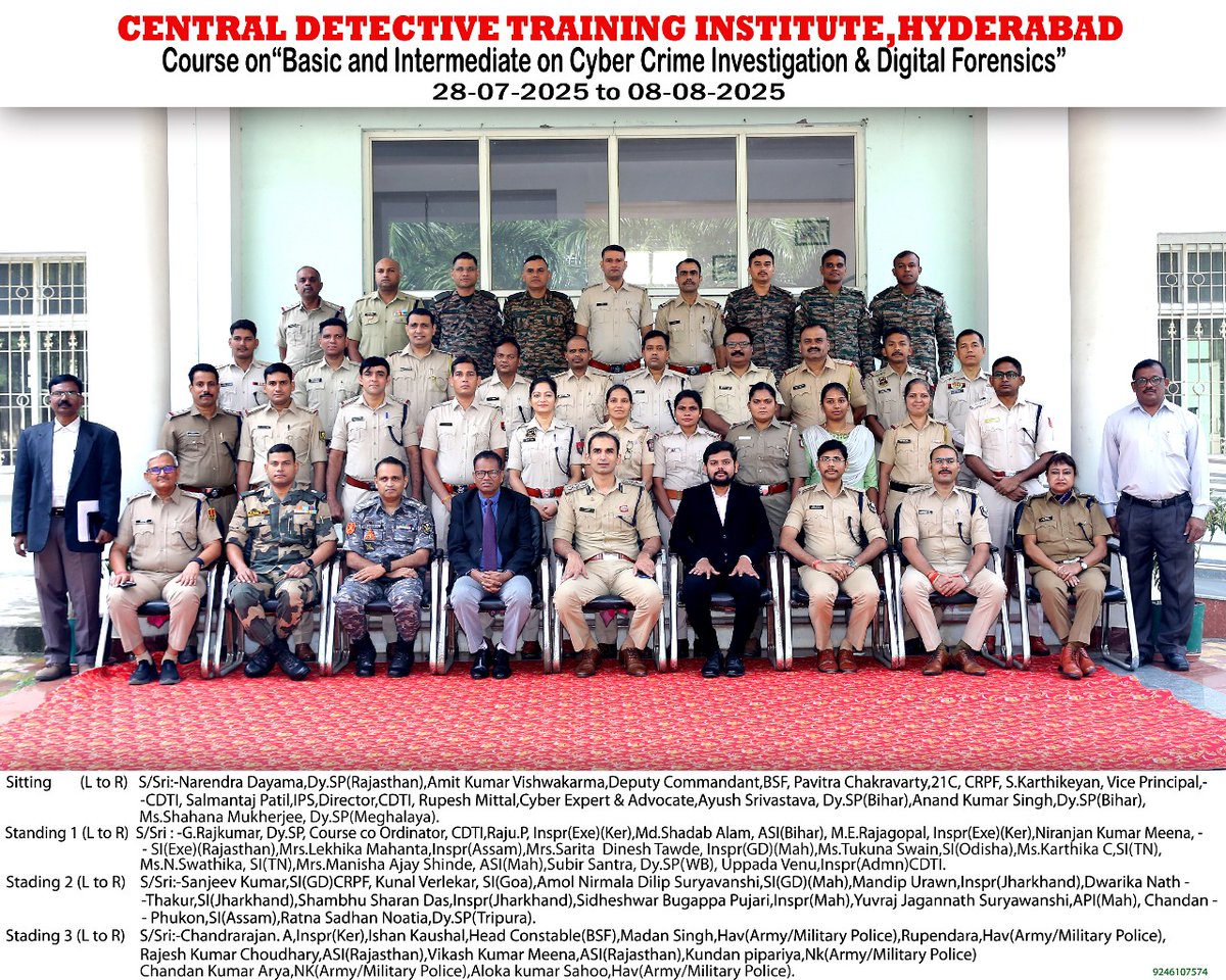 Conducted Basic and Intermediate course on 'Cyber Crime Investigation &amp; Digital Forensics' from 28.07.2025 to 08.08.2025.  36 Police Officers from various States/ UTs/ CPMFs have participated.