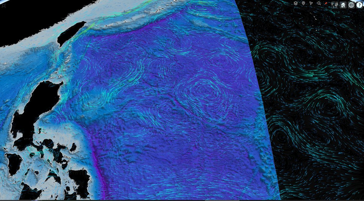 bramasolo's tweet image. #JustCoding Built a “one-click share” feature for the #Ocean APIverse platform—way trickier than expected, with tons of conflicts and bugs. Example 1: June 15 strong #Kuroshio current (+#ODB bathymetry & 3D tiles), basemap removed, coastlines, full view. shorturl.at/7GXL3