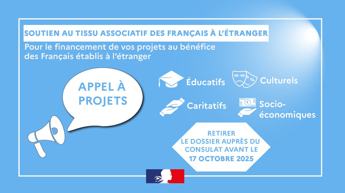 france_espagne's tweet photo. STAFE: l’appel à projets 2026 est lancé ! 🙌

📩 Subventions destinées aux associations locales portant des projets de nature caritative, culturelle, éducative ou socio-économique contribuant au soutien concret des Français à l’étranger. 
 
Plus d’infos ➡️ https://t.co/SNiUzwfpqy https://t.co/IsyxSTvMxd