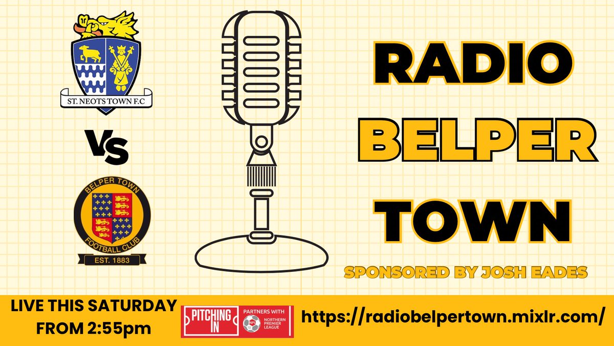 Tomorrow live commentary is back!
<a href="/StNeotsTownFC/">St Neots Town F.C. Official</a> vs <a href="/BelperTownFC/">𝗕𝗲𝗹𝗽𝗲𝗿 𝗧𝗼𝘄𝗻 | 𝟣𝟪𝟪𝟥</a> in the Pitching In Northern Premier League Midlands.
Tune in from 14:55 for all of the action live from Premier Plus Ltd stadium, live commentary from myself and <a href="/chrisnelson147/">Chris Nelson</a>. COYN.