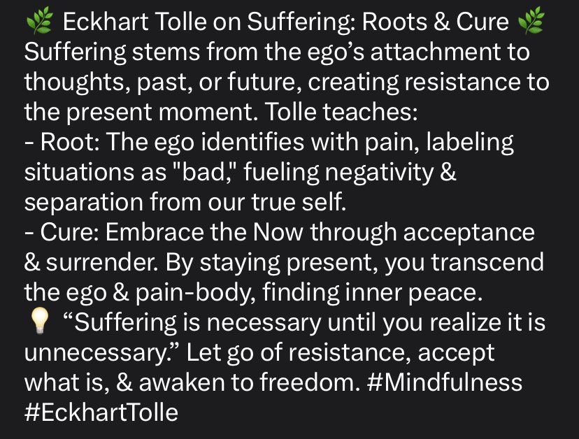 Eckhart Tolle about suffering. Greatly appreciate his books/audiobooks. I listen to them before I go to sleep to imprint my subconscious mind