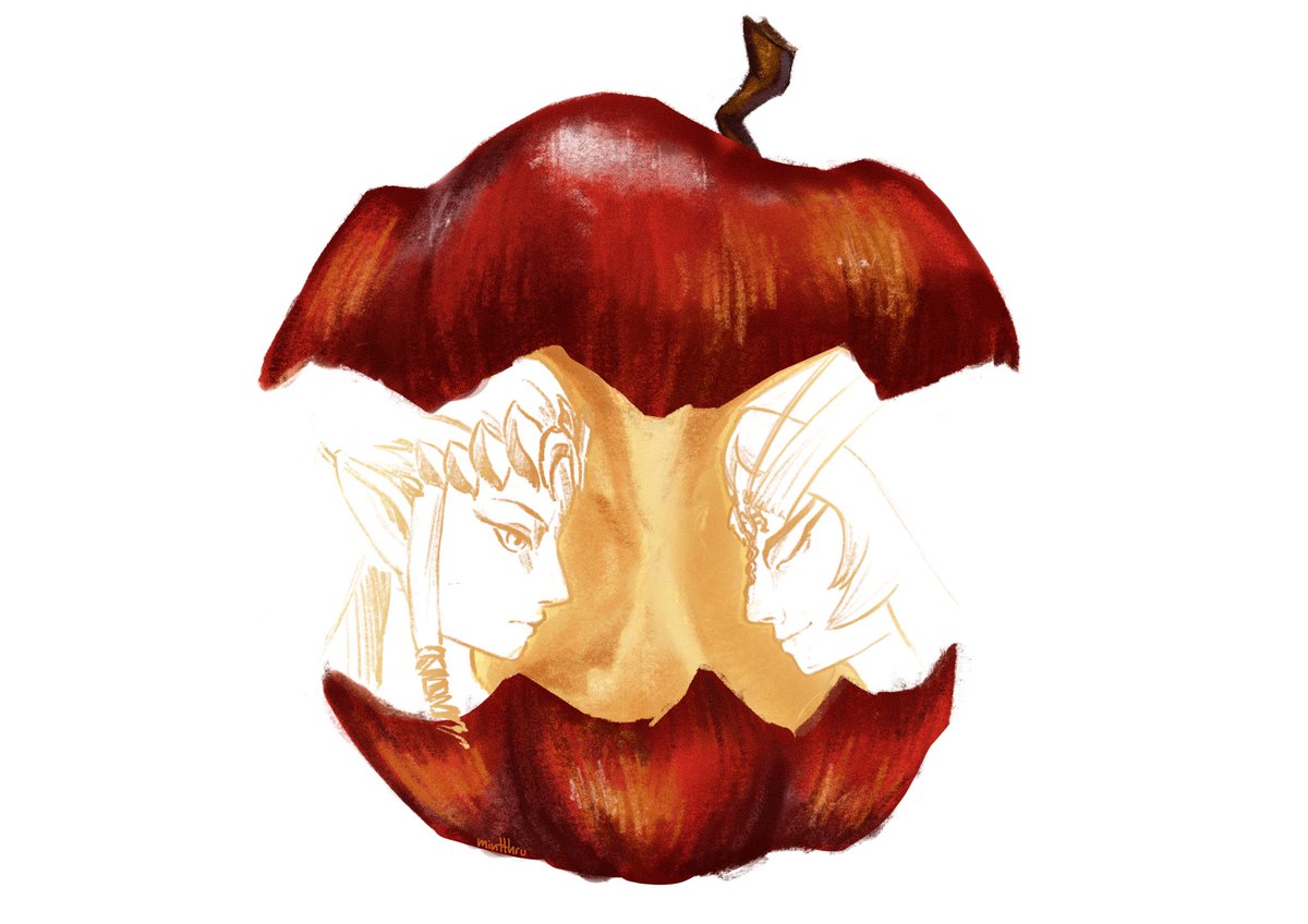 mintthru's tweet image. Zelda &amp;amp; Midna

hope i'm not late to the apple trend 🍎 
#TheLegendOfZelda #TwilightPrincess