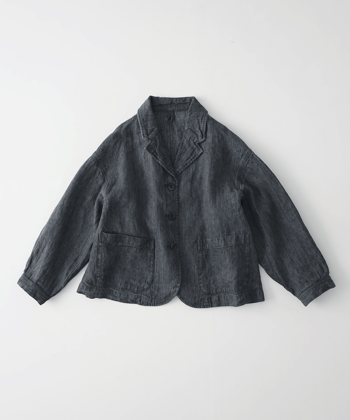 nest Robe ネストローブ　ブラックリネンジャケット nest Robe(ネストローブ)｜コットンリネンベルベットギャザー