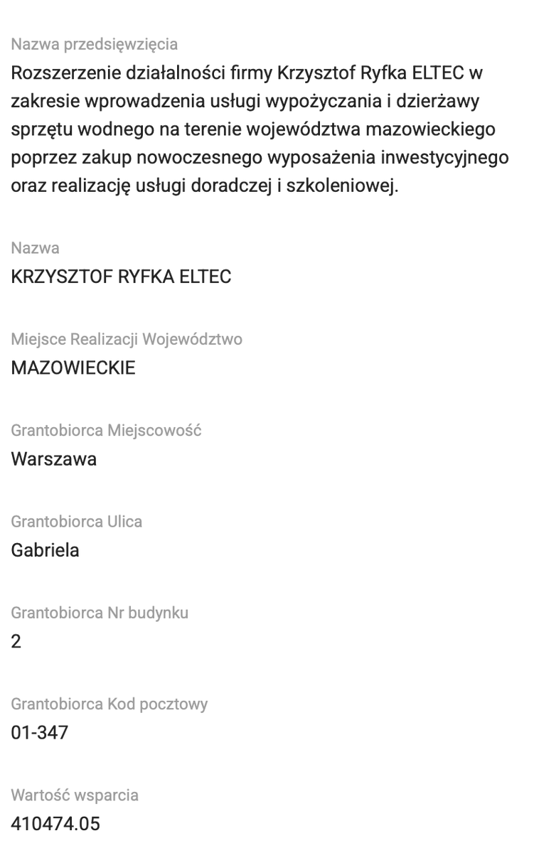 damianmarek_'s tweet photo. 400 tysięcy złotych z KPO na zakup sprzętu wodnego dla Krzysztof Ryfka ELTEC. Firma zajmuje się sprzedażą elektroniki i sprzętu fotograficznego https://t.co/utGFdqFkkp