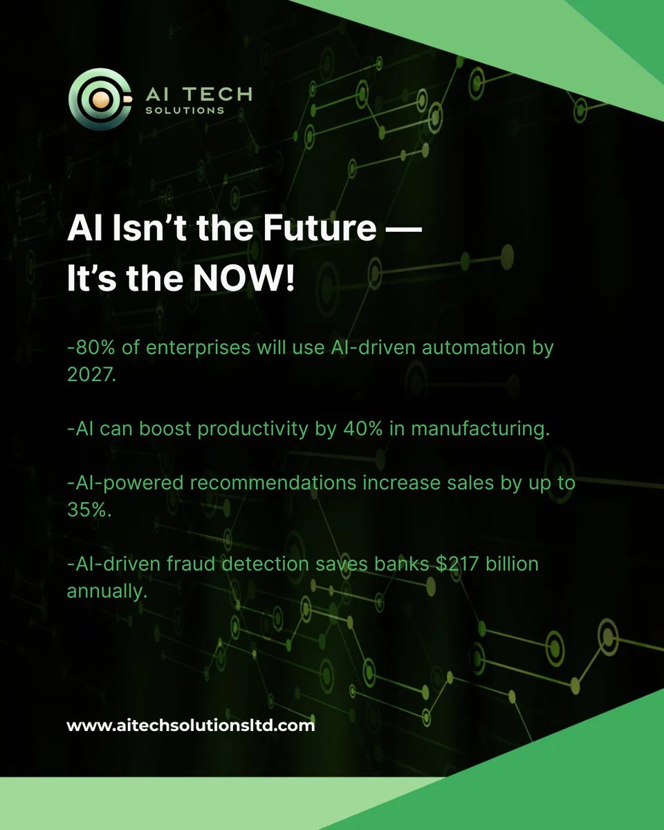 AITechSolu's tweet photo. AI isn’t the future—it’s the engine driving today’s biggest wins. More sales. Faster production. Smarter decisions. Explore here- https://t.co/lC2mO52uVQ
#AITechSolutions #ArtificialIntelligence #artificialintelligence #manufacturing #aiintravel #aitrends #trends #latesttrends https://t.co/MJ8URtykCN