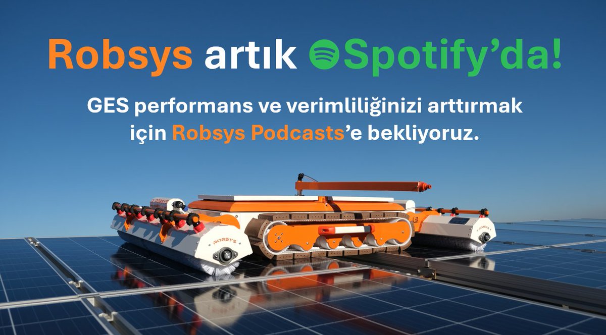 GES temizlik robotlarında Türkiye’de sektör lideri Robsys, Spotify’da!

GES'lerinizde enerji artışı, sektörel dönüşüm, sürdürülebilirlik ve fazlası için Robsys Podcasts’e bekliyoruz: lnkd.in/d7cd8xfK

#robsys #spotify #podcast #temizlikrobotu #güneşpanelitemizliği