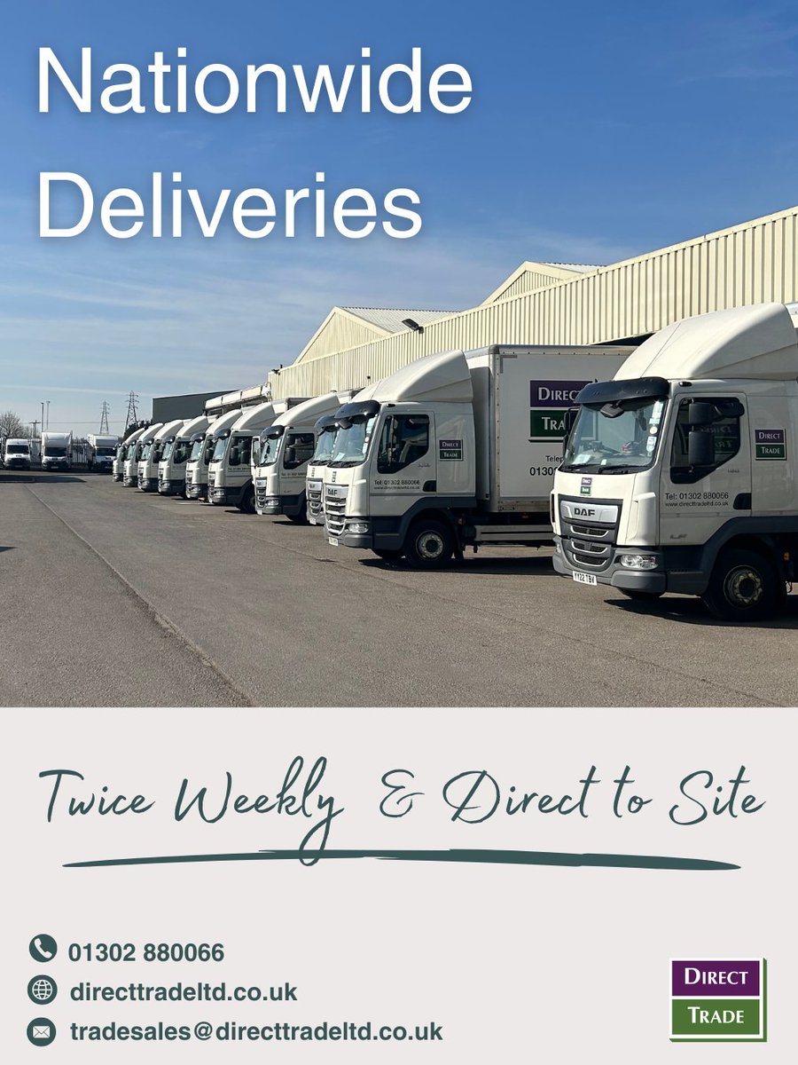 UKDirectTrade's tweet photo. 🚚 Nationwide Delivery. Twice a Week. No Fuss.

With a fleet of over 30 vehicles, Direct Trade offers twice-weekly deliveries across the UK.

📍 Right where you need it
🏗️ Even direct to site

Reliable. Efficient. Built around your schedule.

Visit: https://t.co/QIvsLfIPbl https://t.co/2P2jVKqOnS