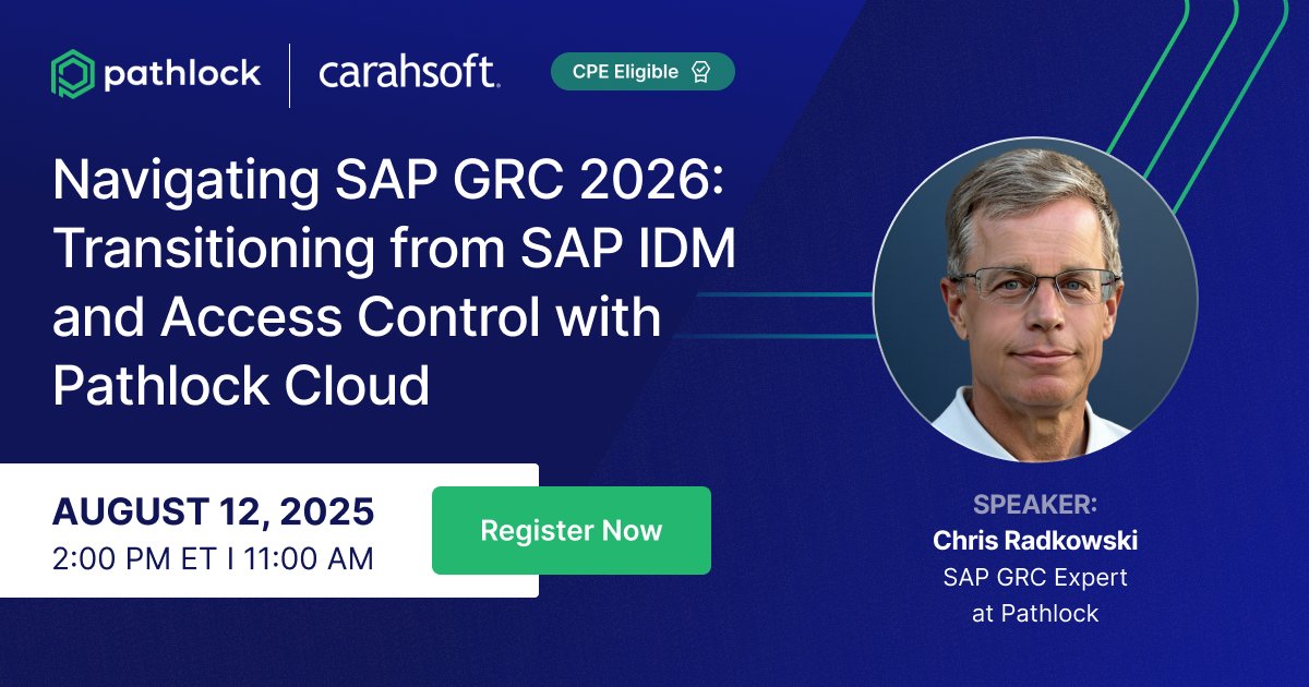 Upcoming Webinar: Navigating SAP GRC 2026 – What Comes After IDM &amp; Access Control?

📅 Date: August 12, 2025
🕑 Time: 2:00 PM ET I 11:00 AM PT
🔗 Reserve Your Free Spot: bit.ly/4ox2Z2w
🎓 Eligible for 1 CPE Credit