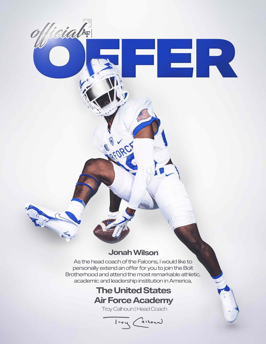 Grateful to receive a Official Offer from <a href="/AF_Football/">Air Force Football</a>
<a href="/bowdonrecruits/">Bowdon High School Football/Athlete Recruiting</a> <a href="/Coach_Walker55/">Coach Jock Walker</a> <a href="/Championsmaca/">Champions Mindset Academy</a> <a href="/NwGaFootball/">NwGa Football</a> <a href="/RecruitGeorgia/">Recruit Georgia</a>