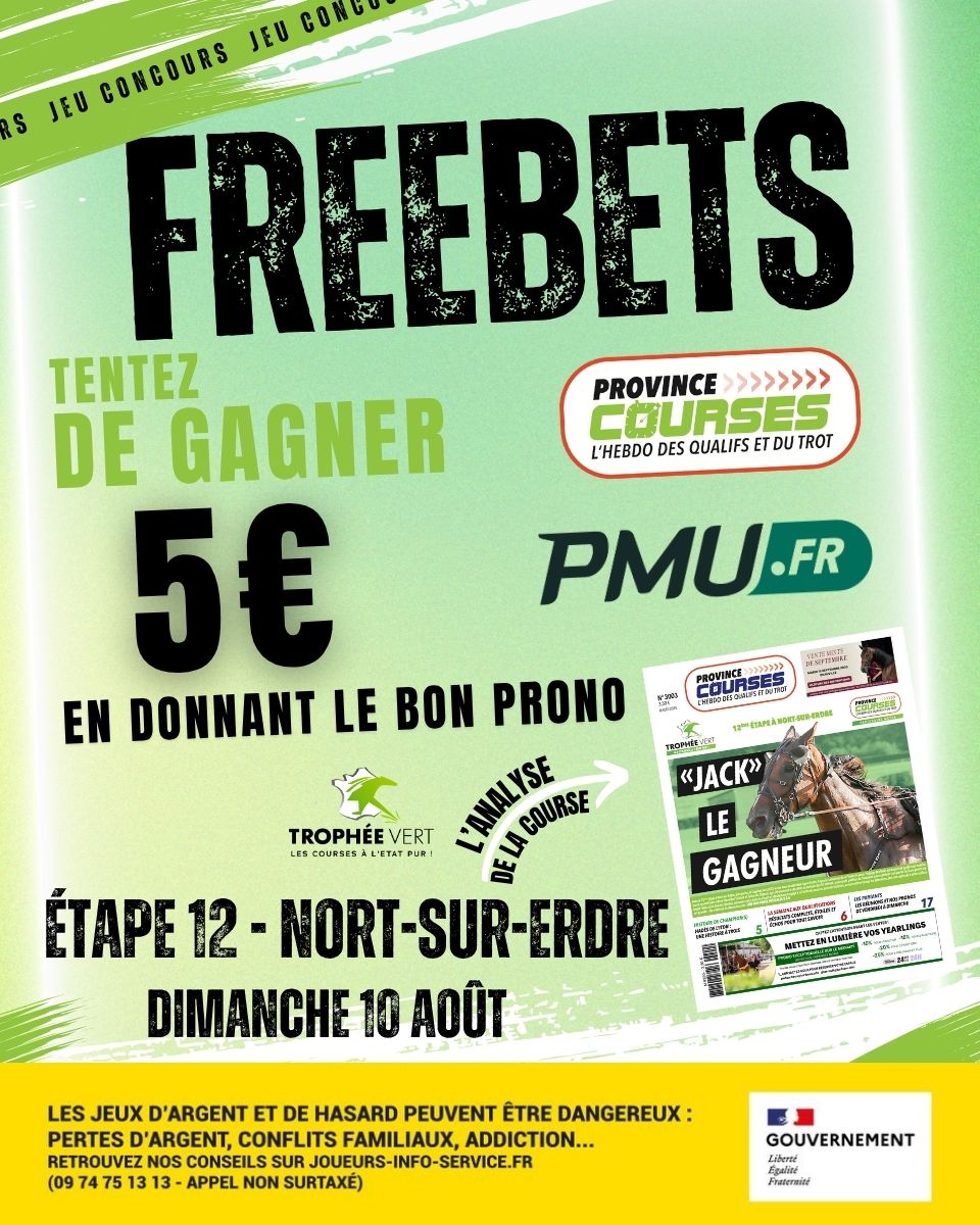 Province Courses / 24H au trot (@provincecourses) on Twitter photo 🎁 Gagne des Freebets avec le PMU et Province Courses/24H au trot🔥
Dimanche 12 ème étape du Trophée Vert 🌿 à Nort-sur-Erdre 📍
Pour participer :
1- Donnez en commentaire un cheval qui terminera sur le podium 🐴
2- Follow <a href="/PMU_Hippique/">PMU Hippique 🔞</a> et Province Courses/24H au trot ✅
3- 🎁 Gagne des Freebets avec le PMU et Province Courses/24H au trot🔥
Dimanche 12 ème étape du Trophée Vert 🌿 à Nort-sur-Erdre 📍
Pour participer :
1- Donnez en commentaire un cheval qui terminera sur le podium 🐴
2- Follow <a href="/PMU_Hippique/">PMU Hippique 🔞</a> et Province Courses/24H au trot ✅
3-