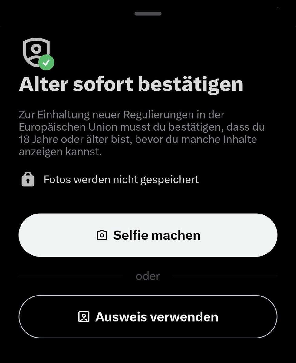 Wtf? N Scheiß wers ich tun.

Like bestätigen ist eine Sache, aber ich geb doch fucking Twitter nicht mein Bild oder gar Ausweis.

War das nicht eigentlich UK-Only?
