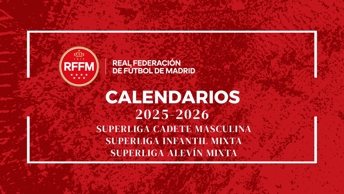 Publicados los calendarios de SUPERLIGA en las categorías Cadete Masculina e Infantil y Alevín Mixtas para la temporada 2025-2026

📅 Jornada 1⃣
27 y 28 de septiembre de 2025

📅 Jornada 3⃣0⃣
23 y 24 mayo de 2026

💻 Calendarios completos en nuestra web

🔗rffm.es/noticias/turno…