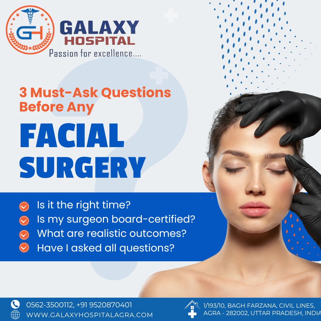 galaxymark35601's tweet photo. Thinking about facial surgery? 🤔
Don’t go under the knife without asking these 3 critical questions first! 💬
Your safety and results matter.
👨‍⚕️ Trusted care at Galaxy Multi-speciality Hospital. #FacialSurgery #HealthFirst https://t.co/PF0UTWIS31