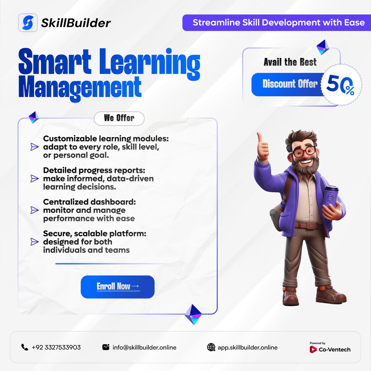 Skill__Builder's tweet photo. 𝗦𝗺𝗮𝗿𝘁 𝗟𝗲𝗮𝗿𝗻𝗶𝗻𝗴 𝗠𝗮𝗻𝗮𝗴𝗲𝗺𝗲𝗻𝘁, 𝗥𝗲𝗶𝗺𝗮𝗴𝗶𝗻𝗲𝗱!

@Skill__Builder offers custom modules, real-time tracking &amp; a central dashboard for individuals &amp; teams.

Start now with 50% OFF  [https://t.co/uqx0DcSg8d]

#SkillBuilder #Upskilling #DigitalLearning https://t.co/xialPsjAzG