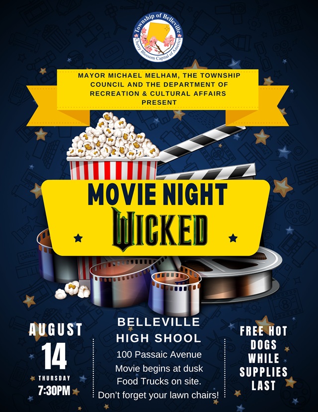 Get your girls, your group chat, your partner — whoever you rock out with — and join us for a WICKED night under the stars 🌟
 🗓 Thursday, August 14
🕢 Gather at 7:30 PM – Movie starts at dusk
📍 Belleville High School – 100 Passaic Ave, Belleville, NJ