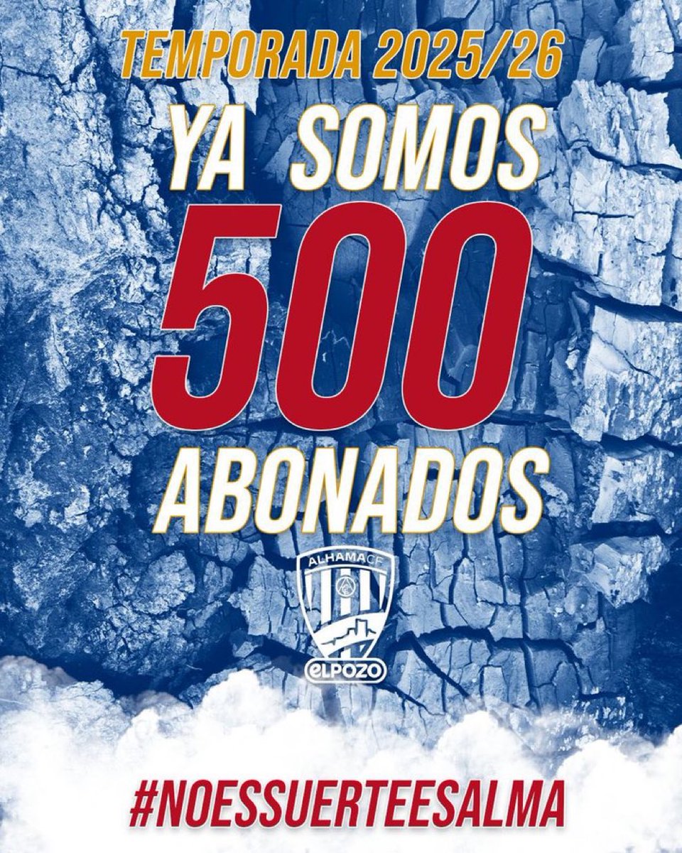 ⚽️PRIMERA FEMENINA⚽️

💥<a href="/AlhamaElPozo/">Alhama ElPozo</a> anuncia 500 abonados en su vuelta a primera división femenina.