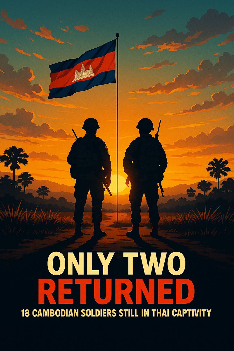 KemMnv's tweet image. Free our soldiers! 18 Cambodian soldiers kidnapped after ceasefire are still held captive by Thailand. 🇹🇭 now refers to them as “prisoners of war”. 🇹🇭 earlier claimed the armed conflict did not constitute a war. 🇹🇭 also promised to release them days ago. In short, 🇹🇭 lies, a lot.