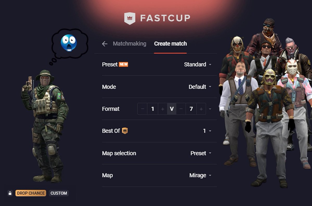 Play uneven matches on Fastcup! Prove to your friends you can crush them all by yourself 😈