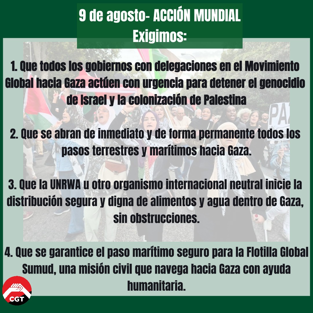 Gaza |
#netanyahugenocida #IsraelGenocideState ya han decidido arrasar con la poca vida que queda en la Franja de Gaza.
 
‼️Terrible e inadmisible‼️

🔴9 de agosto. Marcha Global por Gaza
Comunicado y convocatorias  
cgt.es/9-de-agosto-mo…
#Gaza